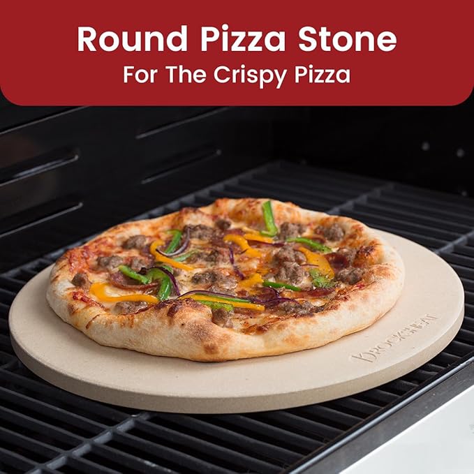 K ROCKSHEAT Pizza Stone Round, 12 Inch Cordierite Pizza Stone for Grill and Oven, 12" Durable Bread Baking Stone, Easy to Clean