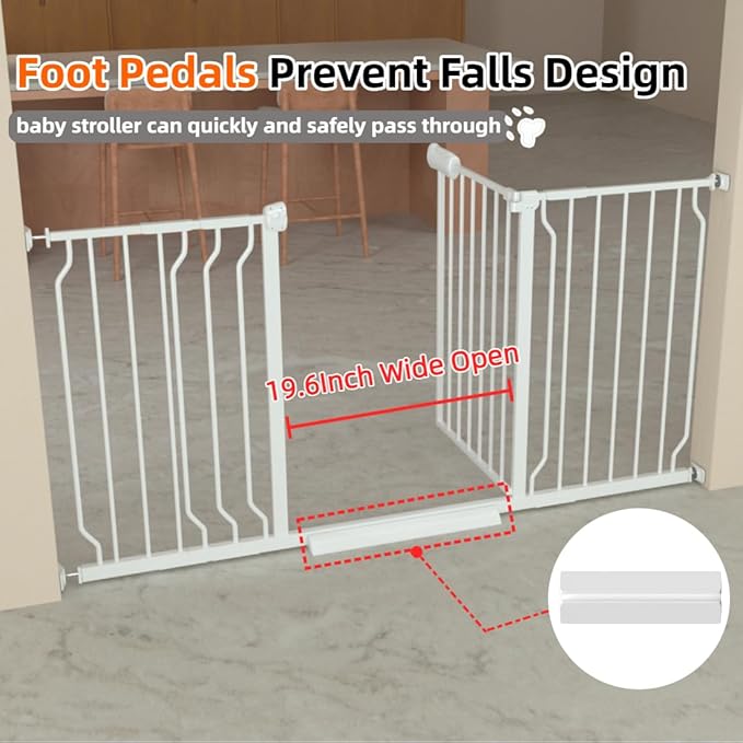 TSAYAWA Extra Wide Walk Through Baby Gate with Door,67-71.5 Inch Wide Presure Mounted No Drill Metal Auto Close Child Gate for Stair Doorway - Indoor Outdoor Safty Gate for Toddler Dog Doggie, White