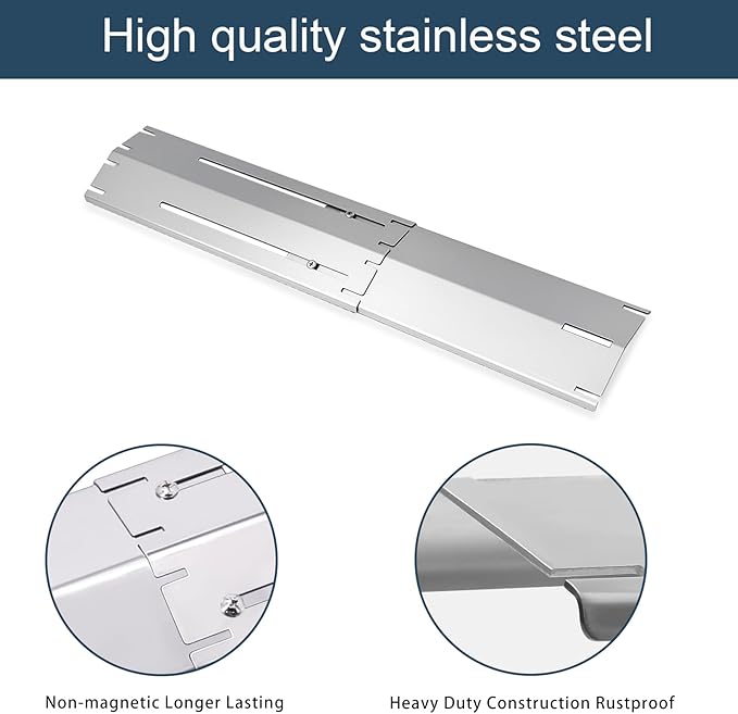 Universal replacement heavy duty adjustable heat plate shield,Burner cover,Flavorizer bar,heat Tent,Flamer tamer for gas grill models,Extends from 11.75"up to 21"L (304 Stainless Steel, 5 Pack)