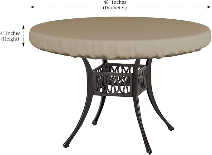 Covers & All Round Table Top Cover, 12 Oz Waterproof UV & Weather Resistant Patio Table Cover, Outdoor Table Cover for Patio Outdoor Furniture & Coffee Table (48" Dia x 4" H Inches, Beige)