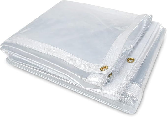 8 x 20FT Outdoor Clear Tarp Curtain Waterproof Wind-Proof 24 Mil Transparent Vinyl Tarp for Patio Pergola Garden Canopy Rainproof Anti-Tear PVC Thick Cover with Grommets