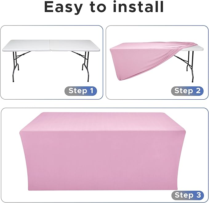 Nasitos Pink Rectangular Spandex Fitted Tablecloths, 2 Pack - 48 x 24 Inch - For 4 to 8 Foot Tables, Wrinkle & Stain Resistant, Modern & Elegant Design, Perfect for Parties, Trade Shows, Craft Shows