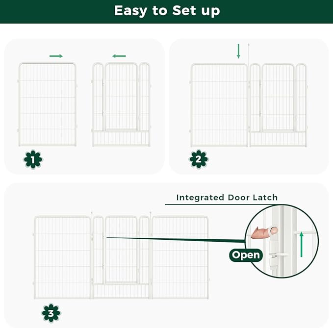 FXW Garden Fence Outdoor for The Yard – 40in(H) x 18.2ft(L) Heavy Duty Metal Animal Barrier for Dog and Rabbit, Decorative Dog Fence, 8 Panels, White