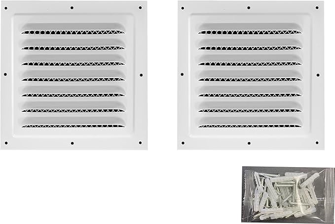 2pcs Attic Vent Soffit Vent Aluminum Wall Vent Metal Shed Vent Square Vent Louver Vent Grille with Built-in Insect Screen for Exterior Door House Attic Garage Ceiling (White 10" x 10"-2 Pack)