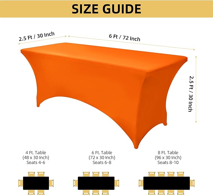10-Pack 6ft Spandex Table Covers for Rectangle Standard Folding Tables - Wrinkle Resistant Stretch Tablecloths - Ultimate Fitted Table Protector for Parties, Banquet, Wedding