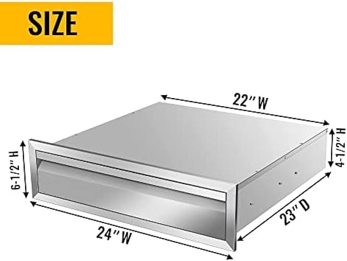 Flush Mount Stainless Steel Double Drawers with Recessed Handles for Outdoor Kitchens Or BBQ Island,-24W X 6.5H X 23D Inch