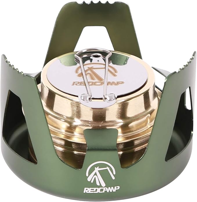 REDCAMP Mini Alcohol Stove for Backpacking, Lightweight Brass Spirit Burner with Aluminium Stand for Camping Hiking