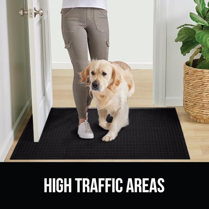 GORILLA GRIP Front Door Mat, Indoor Outdoor Ultra Absorbent HydroAbsorb Doormat, Absorbs Up to 1.7 Cups of Water, Stain and Fade Resistant, Rubber Backing Doormats, Captures Dirt, 2 Pack, 29x17 Black