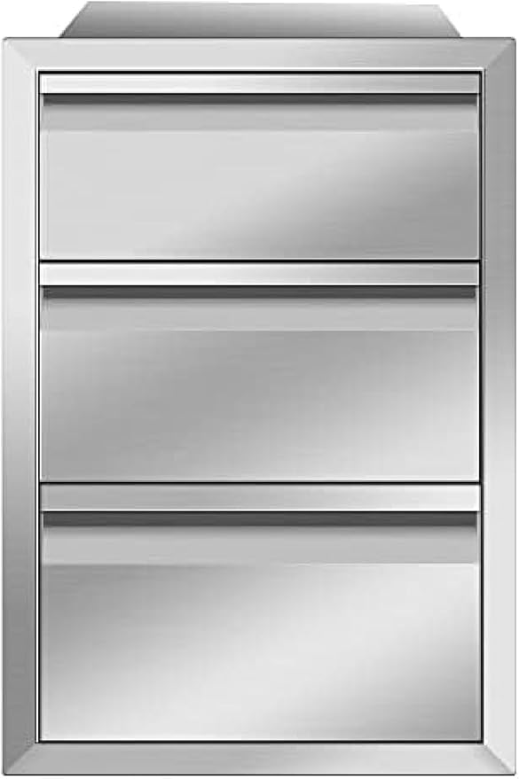 Outdoor Kitchen Drawers, Box Frame Style Flush Mount BBQ Drawer w/Stainless Steel Handle, BBQ Island Drawers For Patio Grill Station,Three Drawers