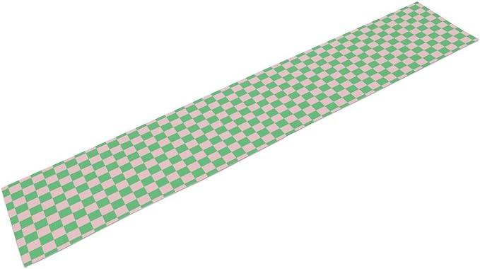 Retro Checkered Table Runner, Cute Pink Green Checkerboard Vintage Hippie Modern Aesthetic Table Runner for Party Kitchen Dining Home Outdoor Banquet 13x60in