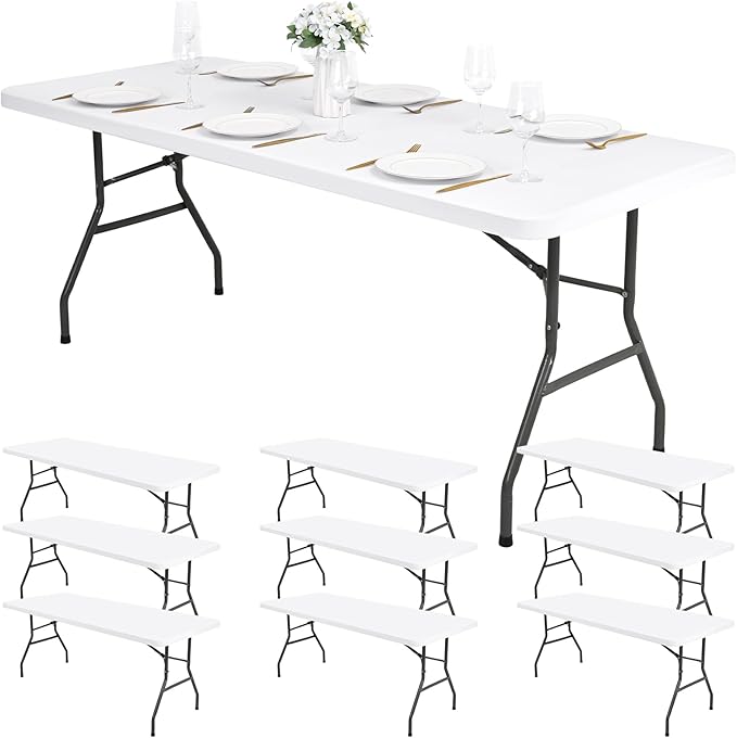 10 Pack Stretch Fabric Table Top Cap Cover, fits 6Ft Tables, Spandex Table Covers Washable Elastic Universal Rectangle Tablecloth Protector for Indoor Outdoor Party Picnic Wedding, White,30" W x 72" L