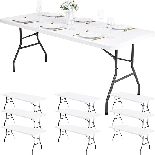 10 Pack Stretch Fabric Table Top Cap Cover, fits 6Ft Tables, Spandex Table Covers Washable Elastic Universal Rectangle Tablecloth Protector for Indoor Outdoor Party Picnic Wedding, White,30" W x 72" L