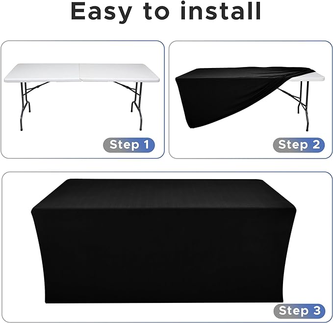 Nasitos Spandex Fitted Table Clothes, 6 Pack - 48 x 24 Inch - Black Rectangle Tablecloths for 4 Foot Tables, Fabric Table Cover Protector for Folding Table, Parties, Craft Show, Trade Show