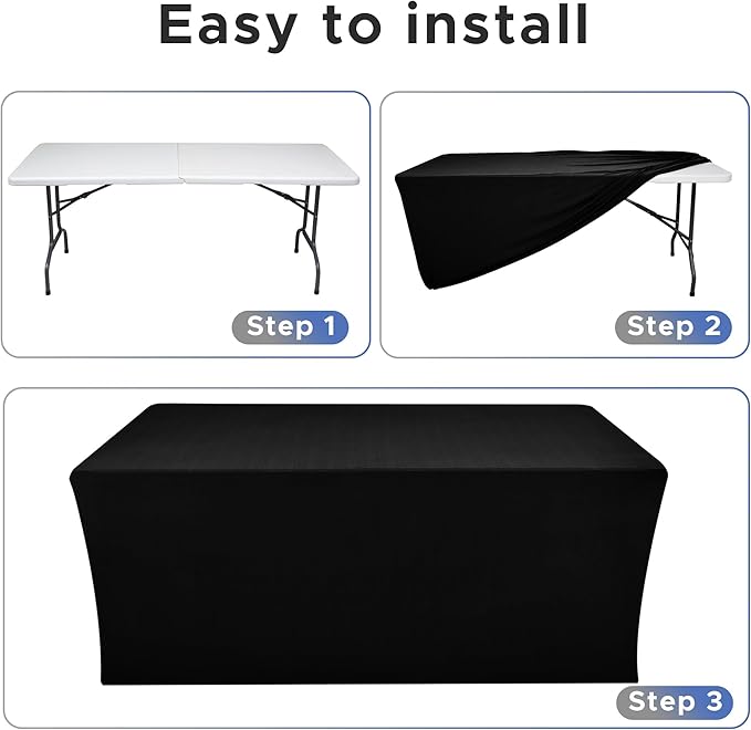 Nasitos Spandex Fitted Table Covers for 8 Foot Tables - 96 x 30 Inch - 2 Pack Black Stretch Table Clothes, Rectangle Fabric Tablecloths for Parties, Trade Show, Craft Show, Birthday