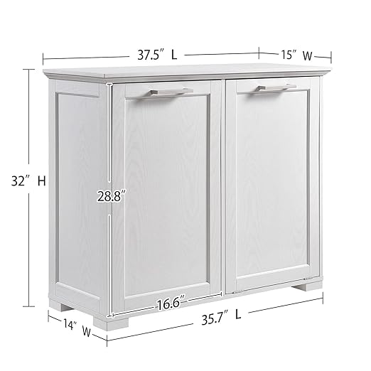 OLD CAPTAIN Double Tilt Out Trash Cabinet, Wooden Kitchen Garbage Can Free Standing Holder (White)