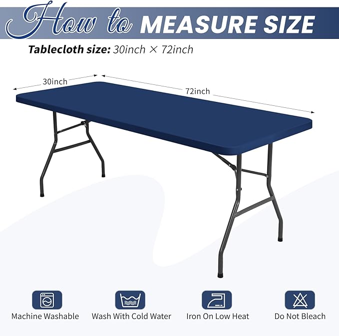10 Pack Stretch Fabric Table Top Cap Cover, fits 6Ft Tables, Spandex Table Covers Washable Elastic Universal Rectangle Tablecloth Protector for Outdoor Party Picnic Wedding, Navy Blue, 30" W x 72" L