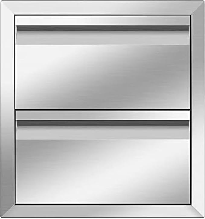 Flush Mount Stainless Steel Double Drawers with Recessed Handles for Outdoor Kitchens Or BBQ Island,-14W X 15H X 23D Inch