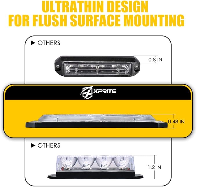 Xprite Amber/White LED Surface Mount Strobe Lights Kit, Grill Grille Side Marker Light Flashing Emergency Warning Light Assemblies w/Control Box for Trucks Vehicles ATV RV Cars Van - 4PCS