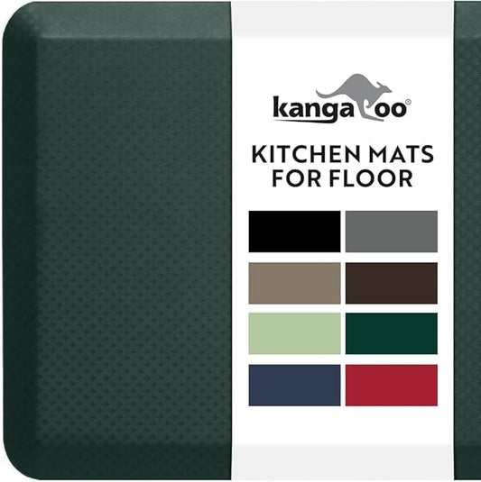 KANGAROO Thick Ergonomic Anti Fatigue Mats for Kitchen Floor, 70x24 Runner, Cushioned Standing Office Desk Mat, Waterproof Scratch Resistant Top, Supportive Comfort Padded Foam Rugs, Hunter Green