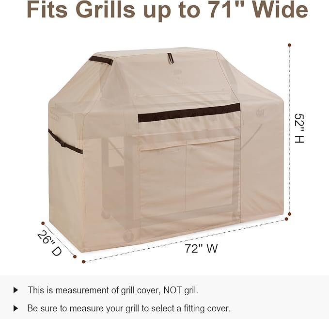 Grill Cover 72 Inch Outdoor Heavy Duty Waterproof BBQ Cover UV & Fade Resistant Compatible with Weber, Char-Broil, Nexgrill and More Grills Beige