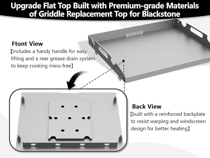 Flat Top Tabletop Griddle Replacement Top for Blackstone 17" Flat Top Grill 1814 1832 1819 1650, Griddle Top Replacement Parts for 17 Inch Blackstone with Rear Grease System & Handy Handle