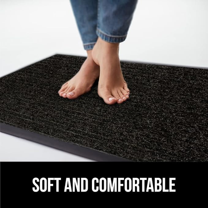 GORILLA GRIP Waterproof Traffic Guard Door Mat, 2 Pack Heavy Duty Entryway Mats, Strong Rubber Back Commercial Utility Rugs for Office Hallway, Garage Floor and Home, Low Profile Carpet, 29x17, Black