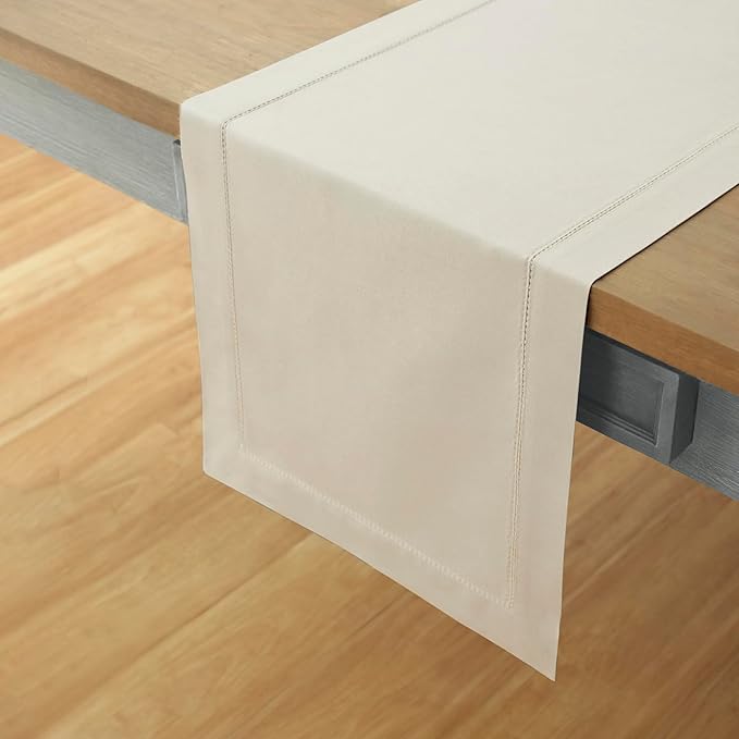 Solino Home Linen Hemstitch Table Runner 48 Inches - Cotton Linen Short Table Runner 14 x 48 Inch Ideal for Dresser and Coffee Tables - Spring, Easter