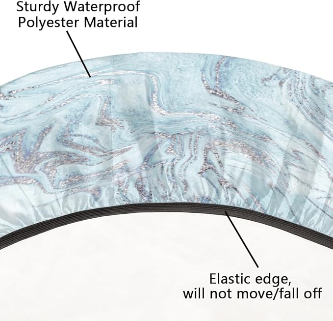 Blue Silver Marble Pattern Round Table Cloth Cover, Elastic Edge Waterproof Wipeable Tablecloths 45"-56" Polyester Tablecloth for Party Restaurant Banquet Holiday Camping Outdoor Picnic