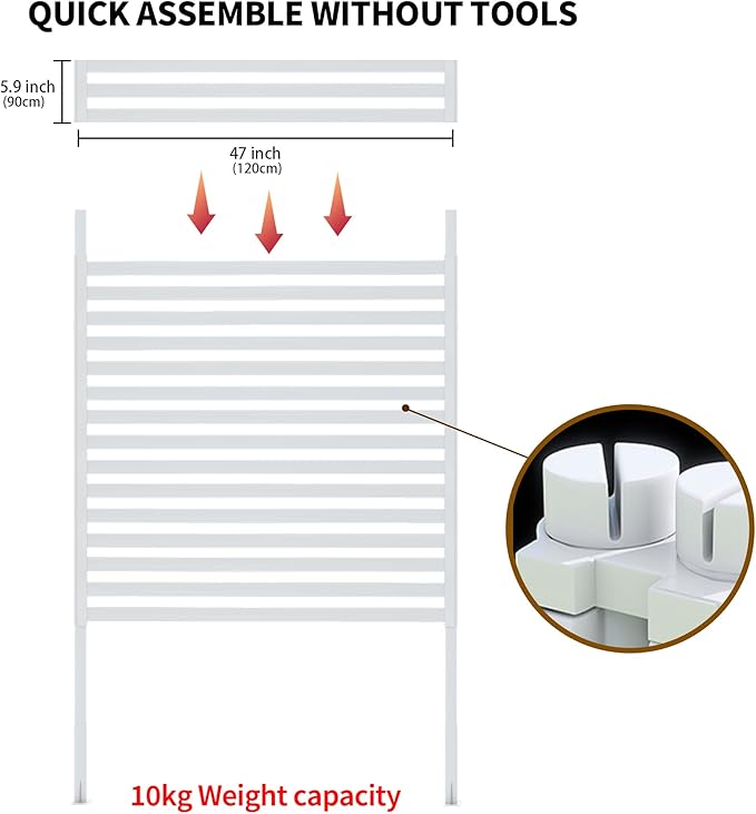 Outdoor Privacy Screen Fence with Feet Stand 4FT x 6FT, Freestanding Fence Privacy Screen for Outside, Metal Pipes and Slats Panels Divider Stake for Garden Patio Balcony Backyard White