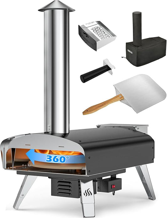Mimiuo Outdoor Pizza Oven Wood Pellet Fired Pizza Stove with Automatic Rotating System, Pizza Stone, Pizza Peel and Carry Bag (Tisserie W-Oven Series) - Global Patent