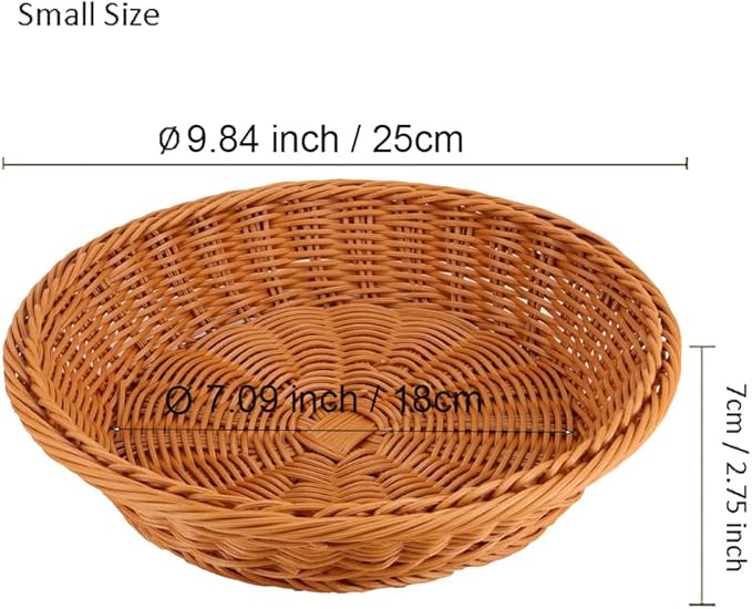RT&BS Round Wicker Bread Basket, Christmas Food Baskets, Eco-Friendly Sturdy Stackable Fruit Basket for Kitchen, Store, Restaurant, Party (Brown, S)