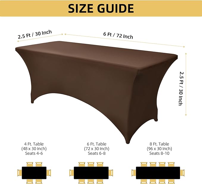 10-Pack 6ft Spandex Table Covers for Rectangle Standard Folding Tables - Wrinkle Resistant Stretch Tablecloths - Ultimate Fitted Table Protector for Parties, Banquet, Wedding
