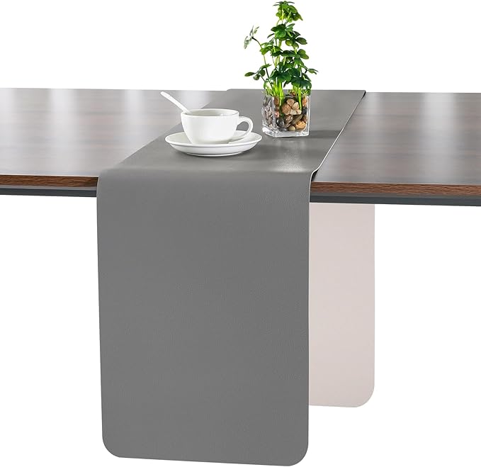 Myir JUN Table Runner Double Sided Vinyl Runner Table 72 Inch Long Runner for Table Washable Waterproof Non-Slip for Home Decorations Gray Beige,12 x 72 inch
