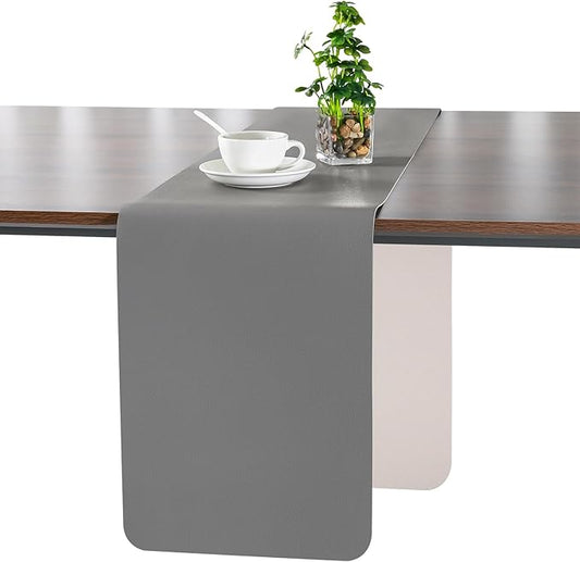 Myir JUN Table Runner Double Sided Vinyl Runner Table 72 Inch Long Runner for Table Washable Waterproof Non-Slip for Home Decorations Gray Beige,12 x 72 inch