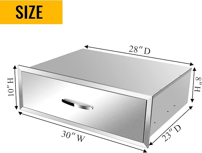 Outdoor Kitchen Stainless Steel Triple Access BBQ Drawers With Handle For BBQ Island Patio Grill Station,Single Drawer