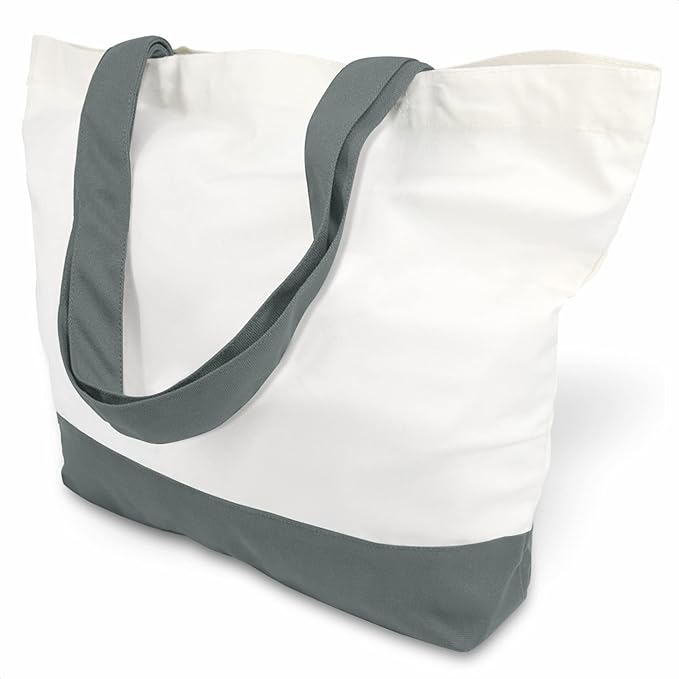 TOPDesign 1-Pack Super Strong Large 12oz Cotton Canvas Tote Bag, Reusable Grocery Shopping Cloth Bag, Fashionable Two-Tone Tote for Crafts, DIY Your Creative Designs
