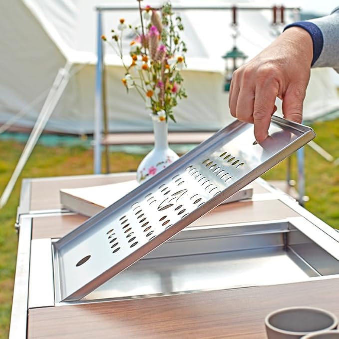 Wild Journey IGT 304 Stainless Steel Folding Table Portable Outdoor Vacation Party Camping Picnic BBQ Tools Tea Cooker Set (IGT Tea Tray)