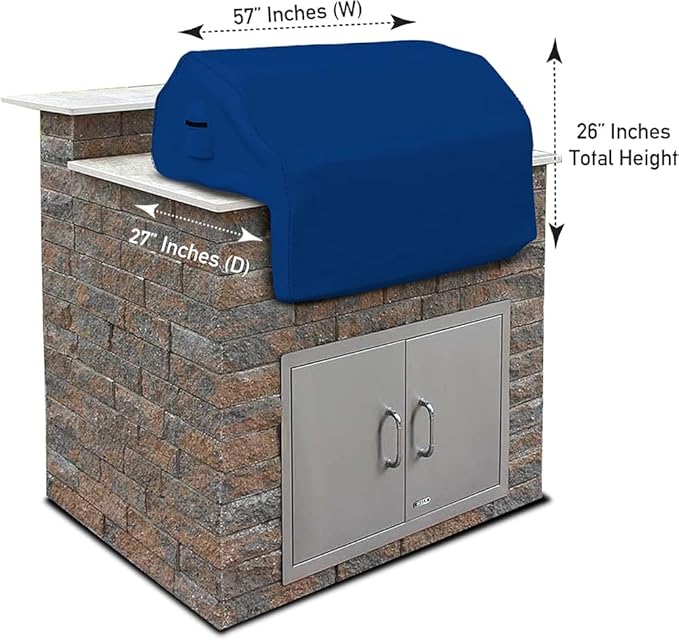 Covers & all Built-in Outdoor Grill Cover, Durable Heavy Duty 18 Oz Waterproof Cover Tuff Material with Air Pocket & Elastic for Snug Fit (57" W x 27" D x 26" H inches, Blue)