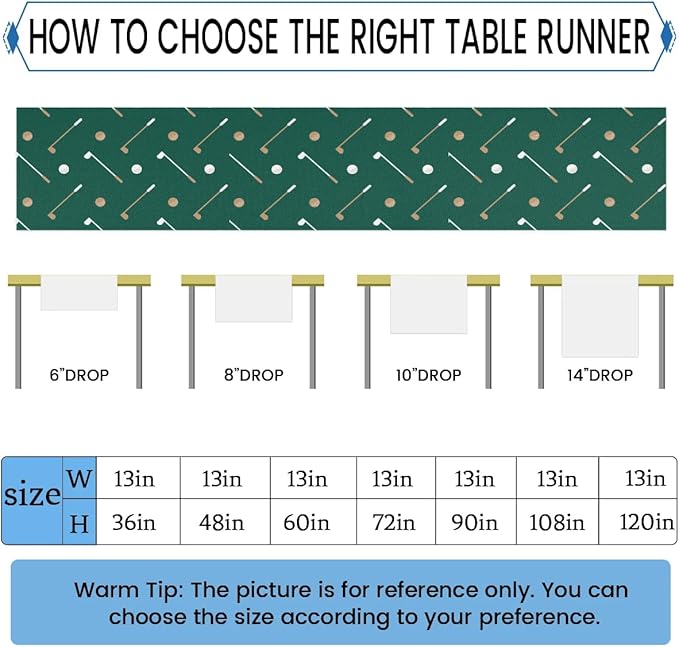 Golf Club Golf Ball Table Runner Kitchen Dining Table Runner 13*60in Table Center Decor for Indoor Outdoor Home Holiday Party