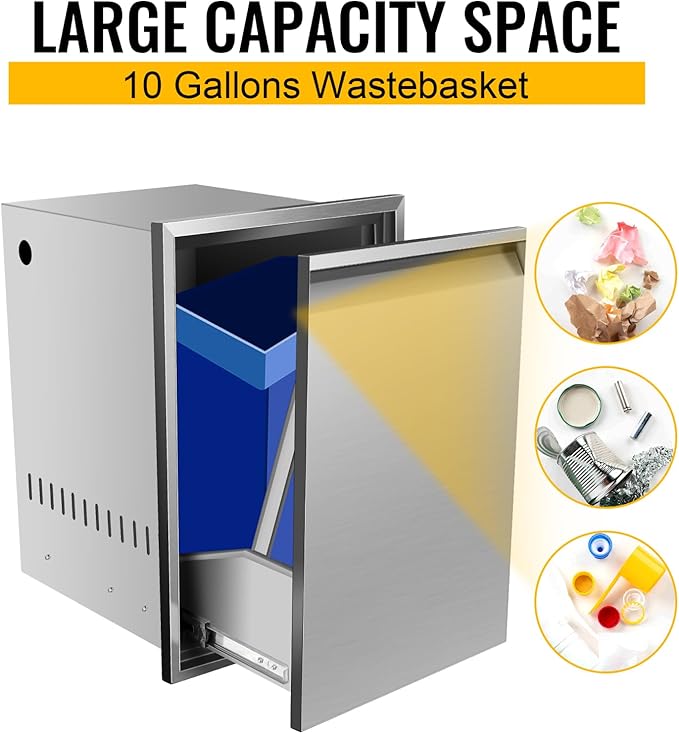 Outdoor Kitchen Drawers, Box Frame Style Flush Mount BBQ Drawer w/Stainless Steel Handle, BBQ Island Drawers For Patio Grill Station,Trash Drawer
