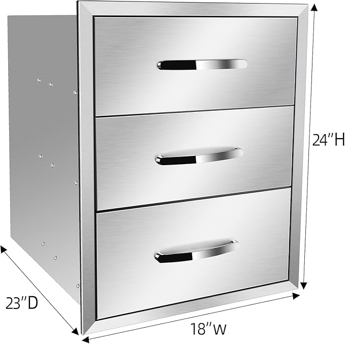 Outdoor Kitchen Drawers, Flush Mount Triple Access BBQ Drawers With Stainless Steel Handle, BBQ Island For BBQ Island Patio Grill Station,Three Drawers