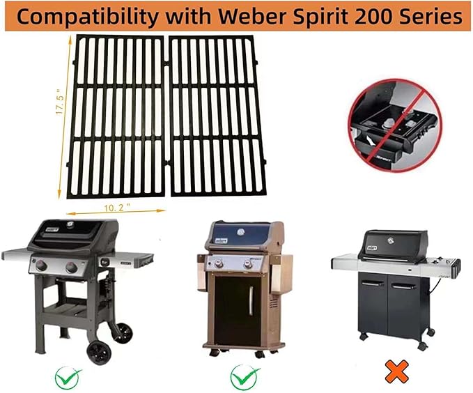 Firsgrill Professional Replacement for Weber Spirit I & II 200 Series Spirit E-210 E-220 Spirit S-210, S-220 Burner Flame Cooking Grills (17.5"Cooking Grates 7637)