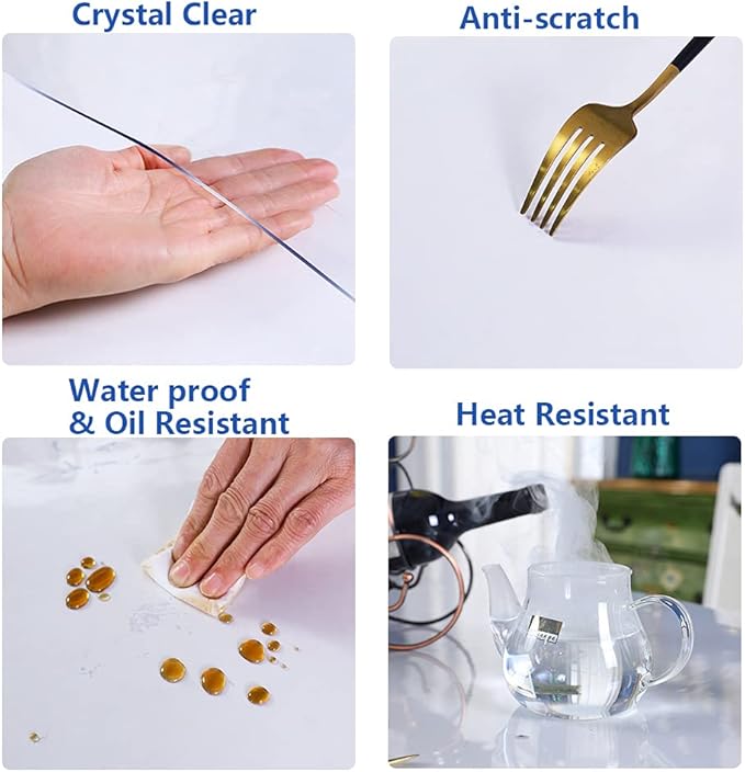 Clear Table Cover Protector 1.5mm Thick Crystal Plastic Small Desk Protector for Night Stand Office Computer Writing Desk Clear Tablecloth for Side Table End Table Dresser Rectangular 12x42 Non-Slip