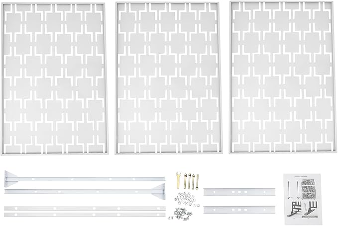 75" H×35" W Decorative Outdoor Privacy Screen with Stand, Outdoor Decor Privacy Fence Screen Metal Fence Panels, Free Standing Metal Divider for Patio Lawn Deck (White-Rectangular)