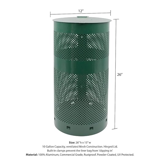 ZERO WASTE USA - Round Outdoor 10 Gallon Dog Waste Station Waste Can Replacement - 100% Rust-Free, Powder-Coated, Commercial Grade Aluminum. 10-Year Warranty (Matte Green)