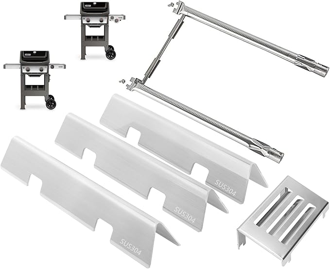 Grill Parts for Weber Spirit 2 Grill Parts GS4 Spirit II E210 S210 E220 S220, Replacement for Weber GS4 Spirit 2 Flavorizer Bars 7635 67045, Burner Tube 67024 67102 69785 & Heat Deflector 67060