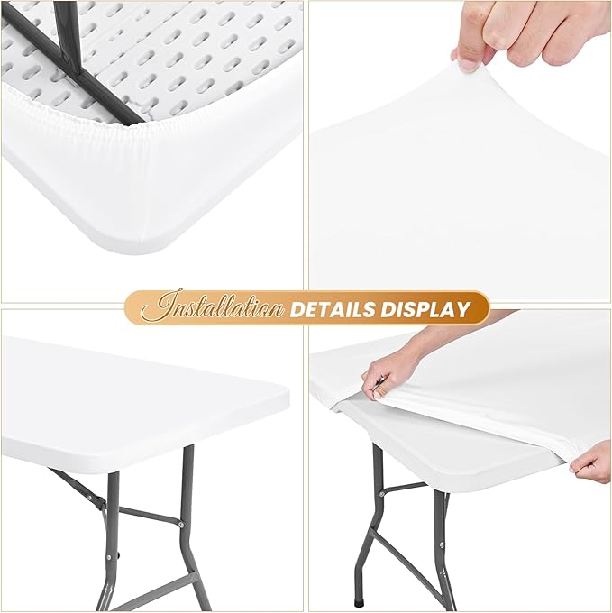 10 Pack Stretch Fabric Table Top Cap Cover, fits 8Ft Tables, Spandex Table Covers Washable Elastic Universal Rectangle Tablecloth Protector for Indoor Outdoor Party Picnic Wedding, White,30" W x 96" L