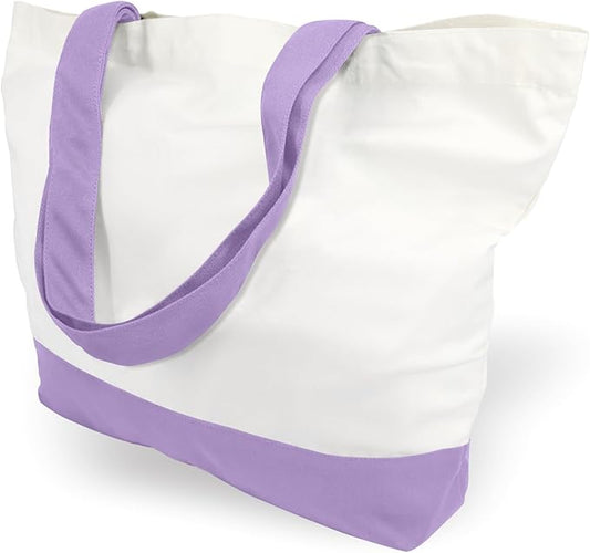 TOPDesign 1-Pack Super Strong Large 12oz Cotton Canvas Tote Bag, Reusable Grocery Shopping Cloth Bag, Fashionable Two-Tone Tote for Crafts, DIY Your Creative Designs