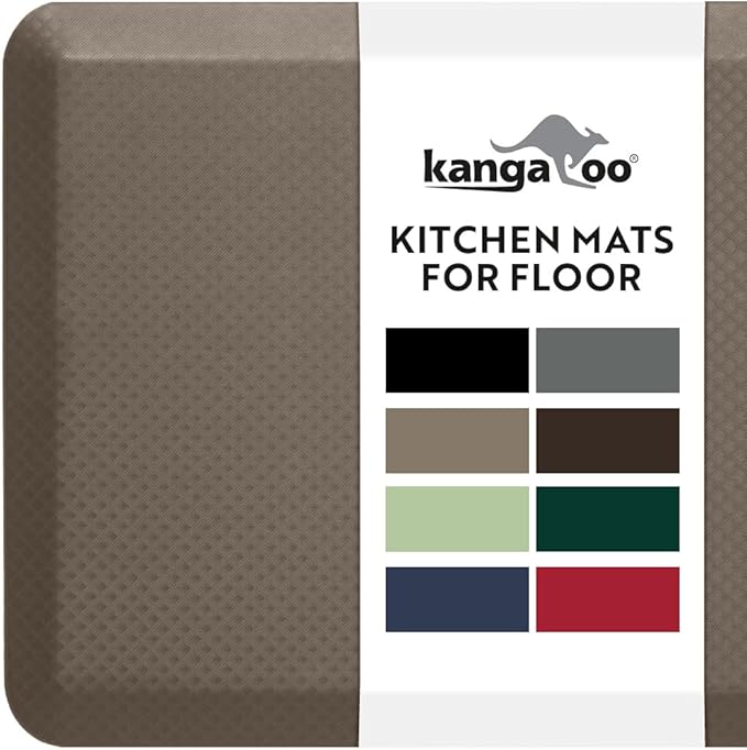 KANGAROO Thick Ergonomic Anti Fatigue Mats for Kitchen Floor, Cushioned Standing Office Desk Mat, Waterproof Scratch Resistant Topside, Supportive All Day Comfort Padded Foam Rugs, 17x24, Cappuccino