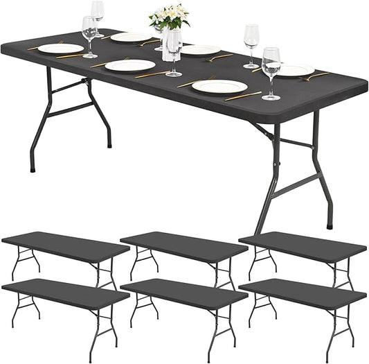 6 Pack Stretch Fabric Table Top Cap Cover, Gray Table Covers fits 6' Tables, Washable Elastic Universal Rectangle Tablecloth Protector for Indoor Outdoor Party Picnic Wedding (30" W x 72" L)